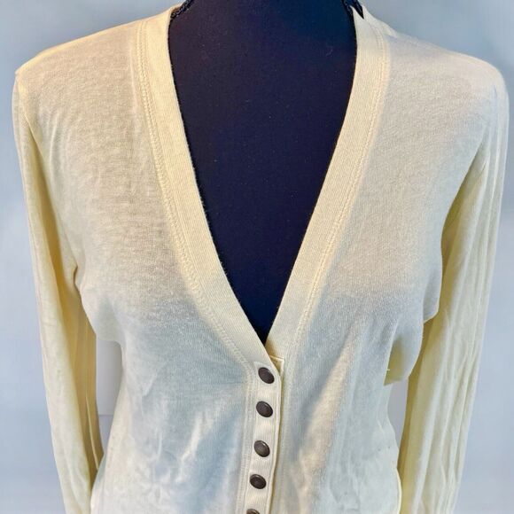 COLOR STORY V Neck Cardigan Sweat Yellow Snap Front Long Sleeve TOP Women’s L - Picture 3 of 8
